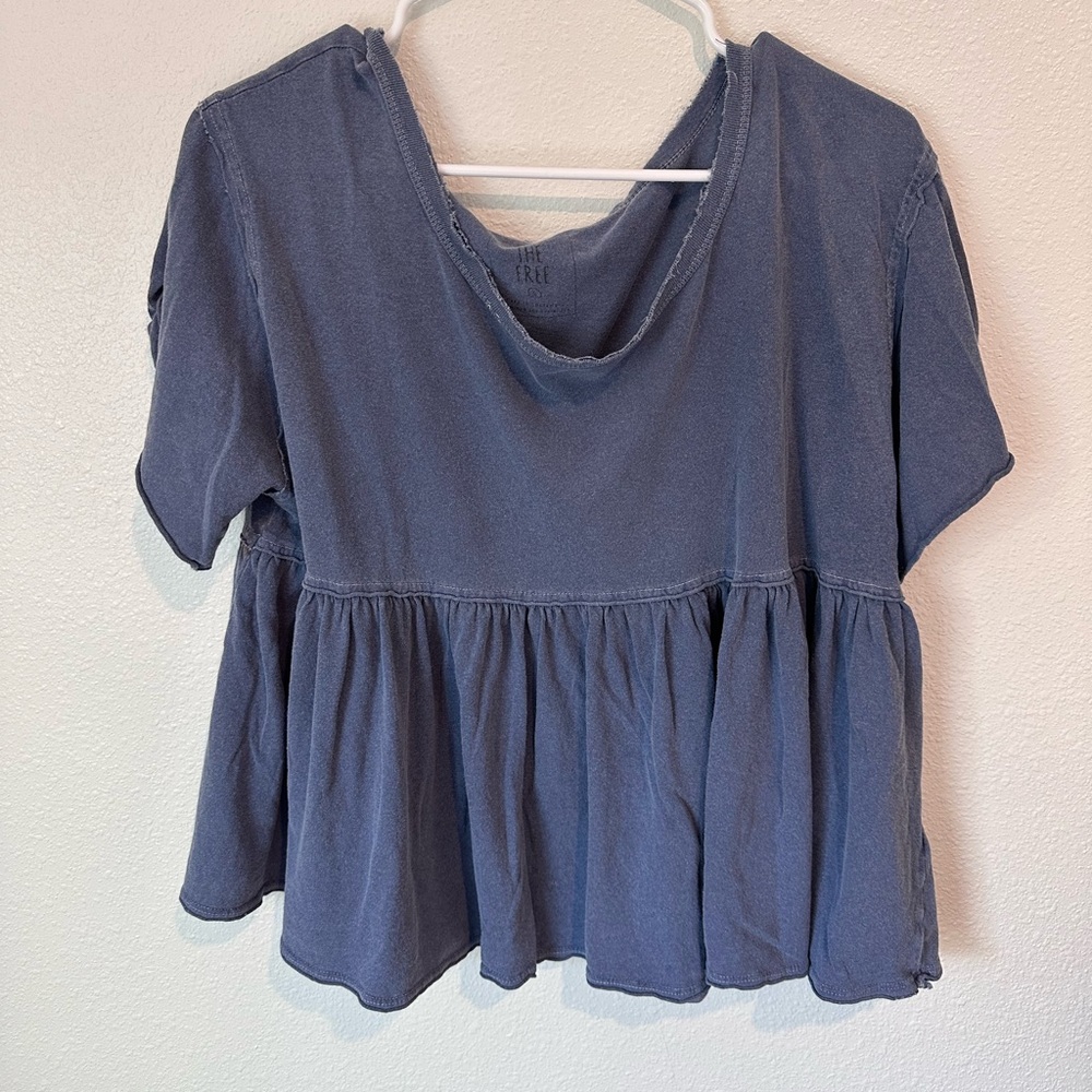 Free People We the Free Denim Wash Short Sleeve Top | Small